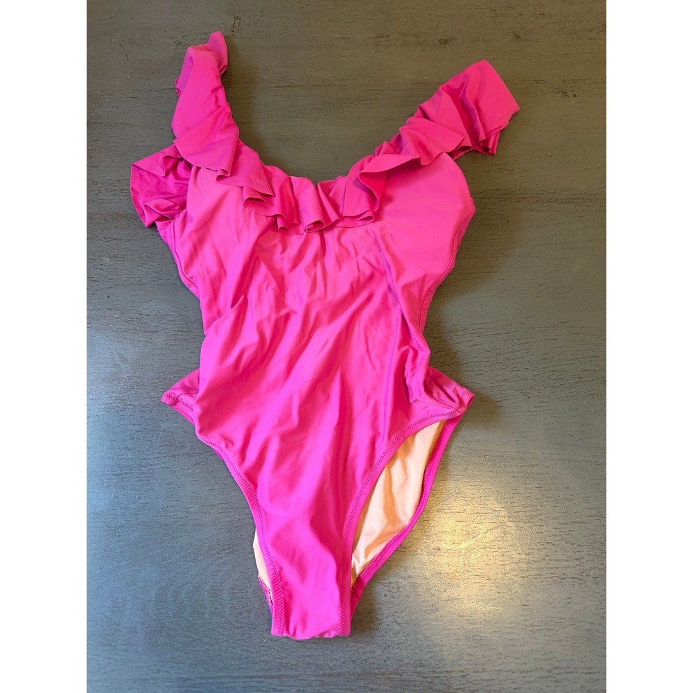 J.Crew Re-Imagined Pink Ruffle One Piece Swimsuit Size 6 Sustainable Swimwear